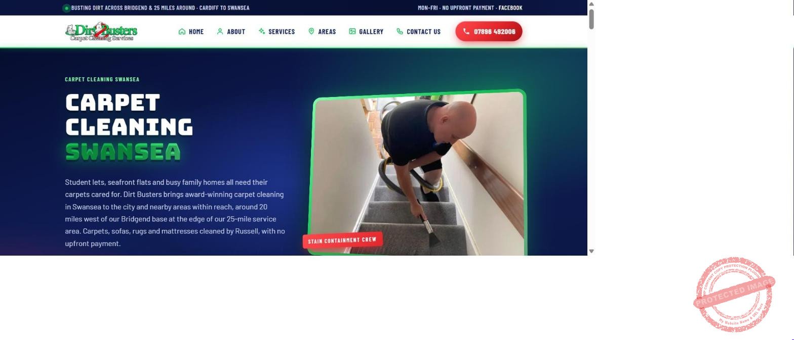 Carpet Cleaning Swansea – location page built by Into The Wild Studios for Dirt Busters