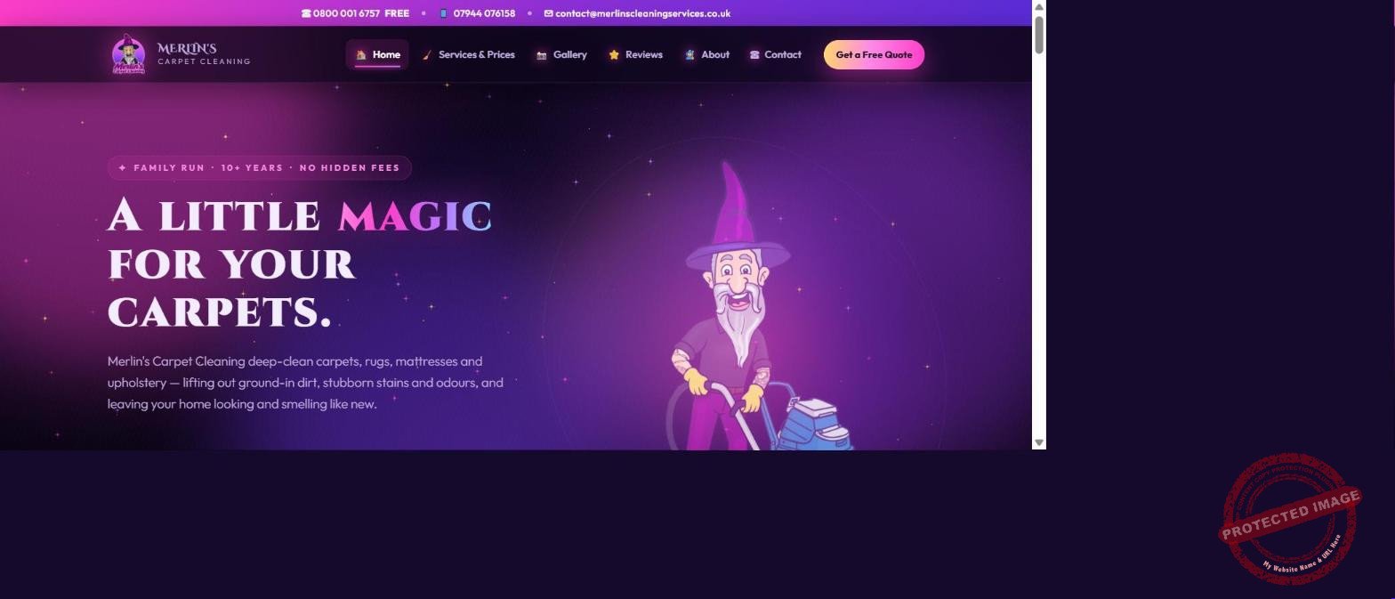 Merlin's Carpet Cleaning website built by Into The Wild Studios