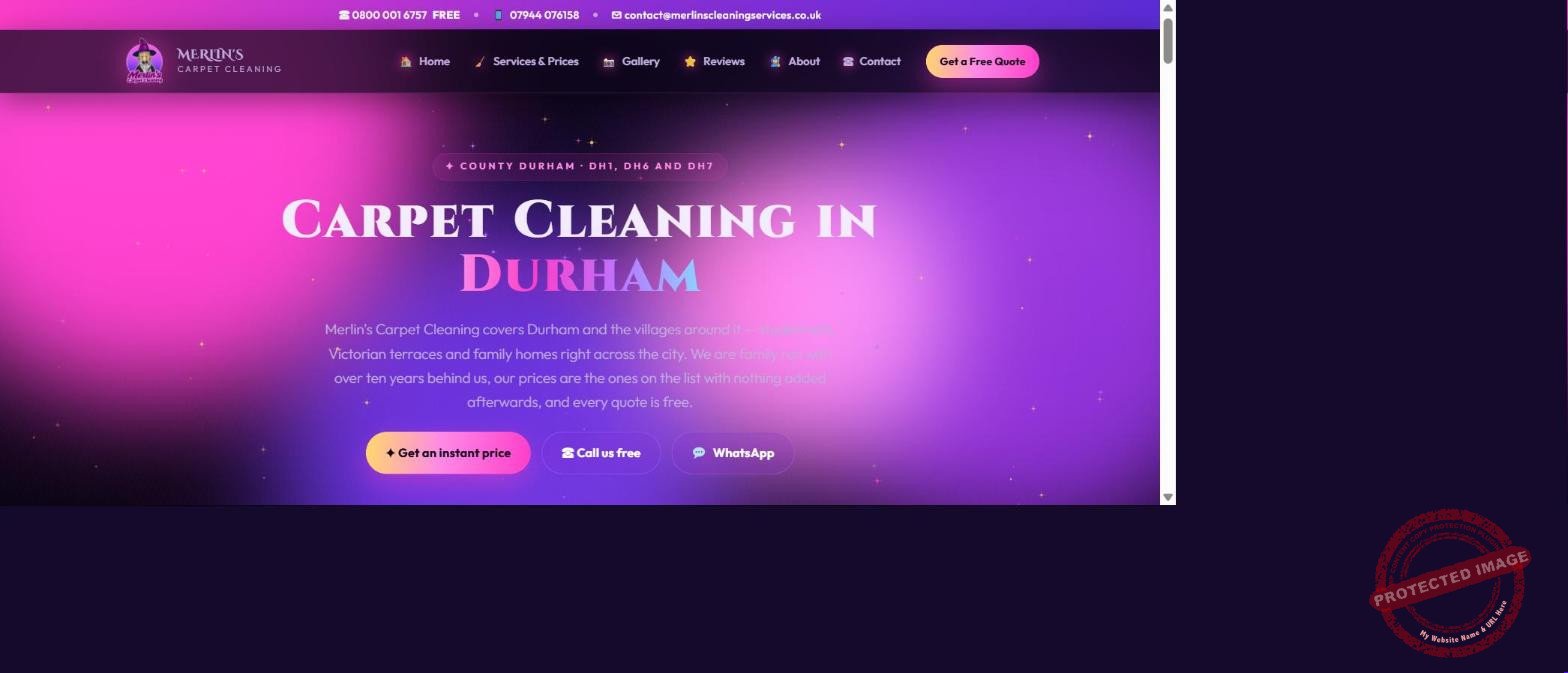 Carpet Cleaning in Durham – location page built by Into The Wild Studios for Merlin's Carpet Cleaning