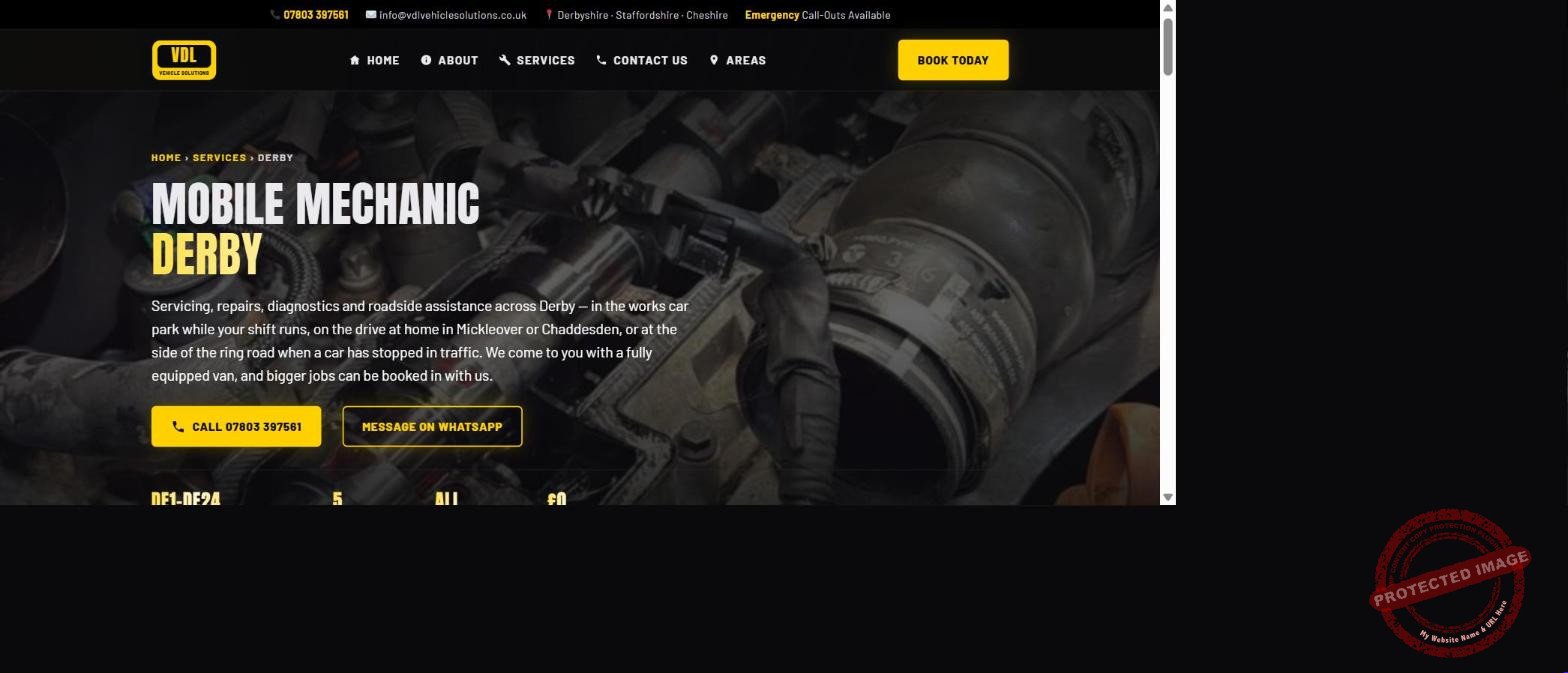 Mobile Mechanic Derby – location page built by Into The Wild Studios for VDL Vehicle Solutions